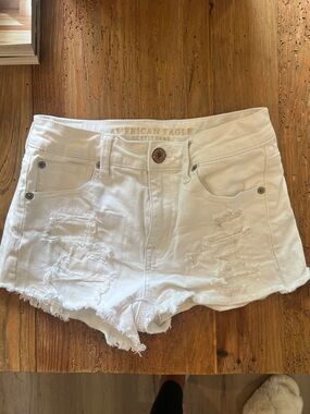 American Eagle Outfitters White Distressed High-Rise Jean Shorts